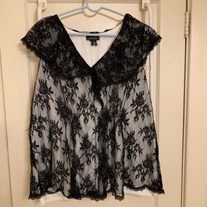 White tank with black flower lace overlay